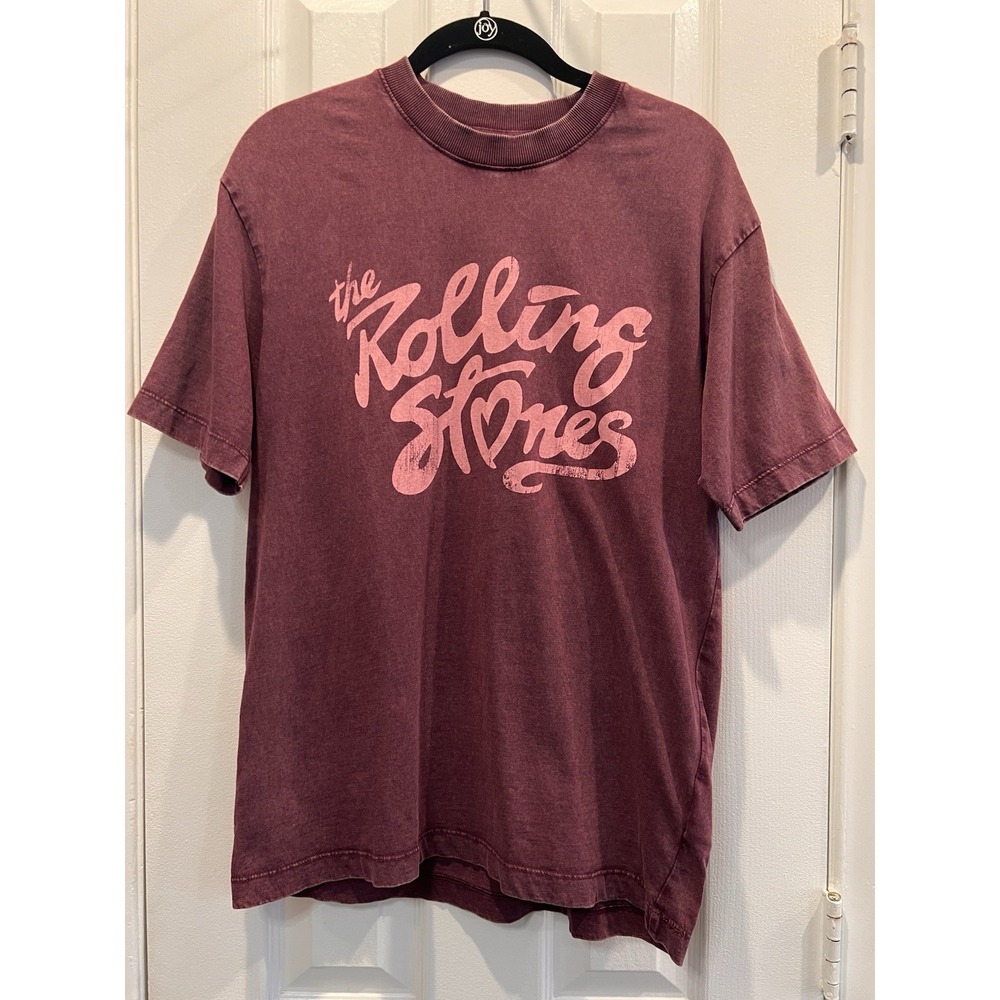 The Rolling Stones Cotton On Graphic Tee Shirt Boxy Oversized Burgundy XXS Merch